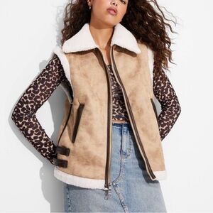 Wild Fable Tan and White Shearling Vest